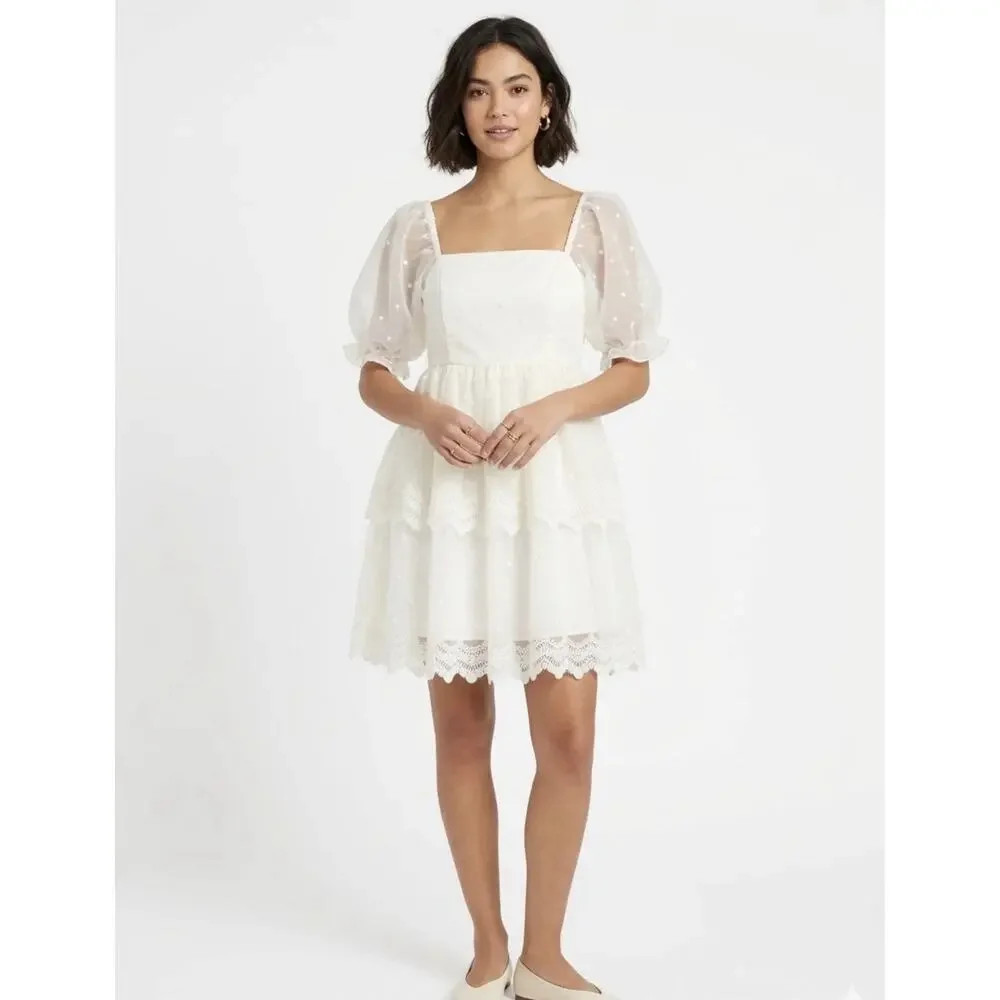 white dresses for women with sleeves Annette Puff Sleeve Shirred Midi Dress Size:W31 L30 Imported. Hunter Green Velvet Bridesmaid HARD-TAGGED-TW-11.18.25